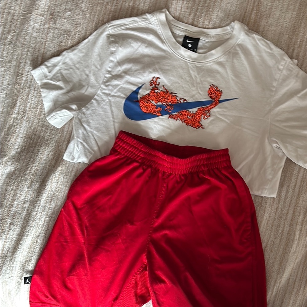 Boys summer basketball outfit- Nike White Tee with Nike shorts